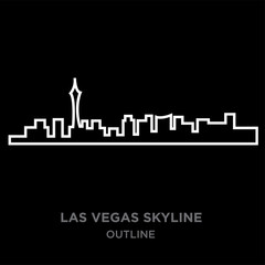 white border las vegas skyline outline on black background, vector illustration