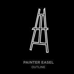 white border painter easel outline on black background, vector illustration