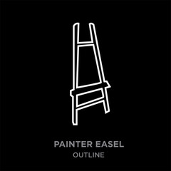 white border painter easel outline on black background, vector illustration