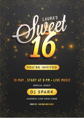 Invitation card design for Sweet 16 party celebration. - obrazy, fototapety, plakaty