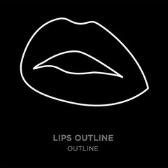 white border lips outline clipart on black background, vector illustration