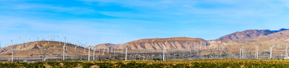 Wide panorama of Windmills at Palm Springs, California, U.S.A.