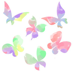 Obraz na płótnie Canvas collection of watercolor butterflies of different shapes, isolated, vector illustration