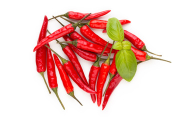 Group of chili peppers isolated on white background.