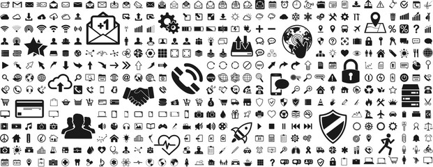 Black web business technology icons set