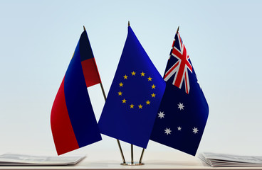 Flags of Liechtenstein European Union and Australia