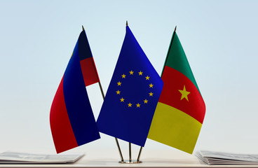 Flags of Liechtenstein European Union and Cameroon