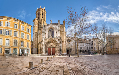 The Cathedral of the Holy Saviour in Aix-en-Provence, Bouches-du-Rhone, France - obrazy, fototapety, plakaty