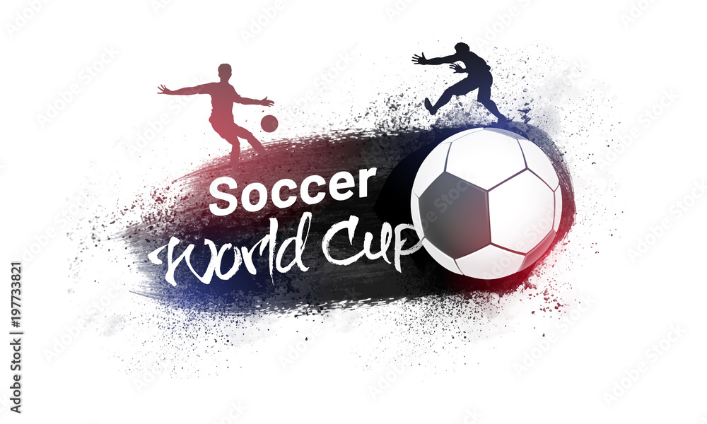 Wall mural Soccer world cup concept with silhouette of football players on grungy background.