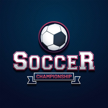 Soccer Championship text with soccer ball on blue background.