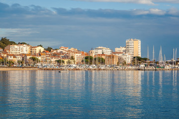 City and sea landscape, the city of Saint-Maxime on the Cote d'Azur, Var, France, a popular...