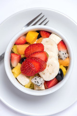 Fruit salad on white background