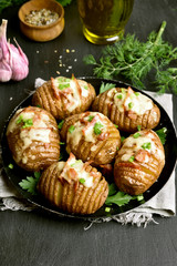 Baked potatoes with bacon, green onion and cheese