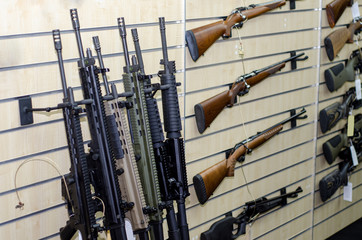 Gun wall rack with rifles