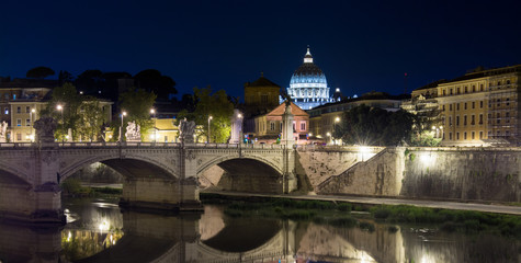 Night view at St. Peter's cathedral in Rome, Italy