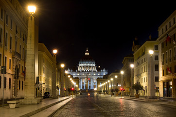 Naklejka na ściany i meble Night view at St. Peter's cathedral in Rome, Italy