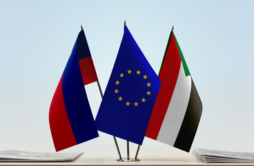 Flags of Liechtenstein European Union and Sudan