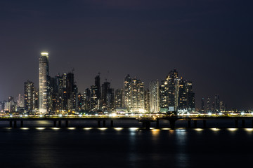 Fototapeta na wymiar modern skyscraper city skyline at night - Panama City