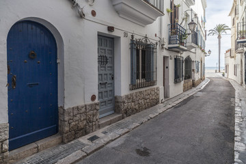 Street in catalan village of Sitges, province Barcelona, Catalonia, Spain.