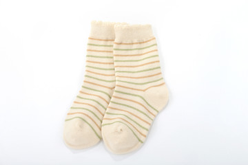 yellow sock close-up on isolated white background