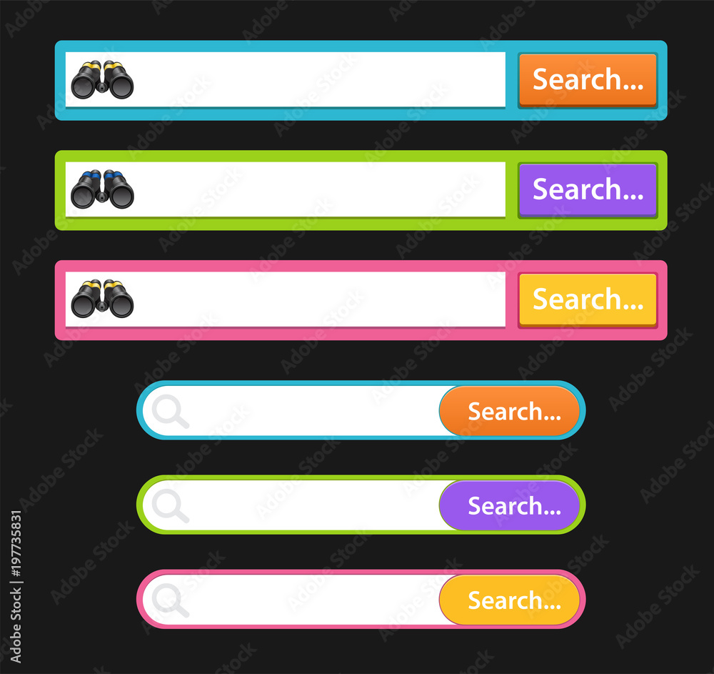 Aufkleber set of search design icons in bars or icons for graphic user interface