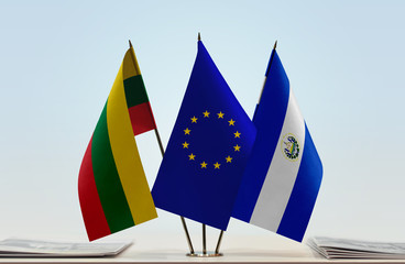 Flags of Lithuania European Union and El Salvador