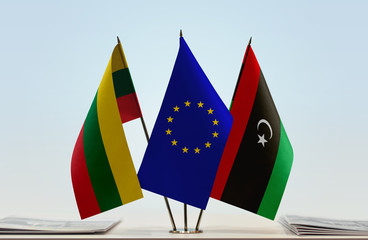 Flags of Lithuania European Union and Libya