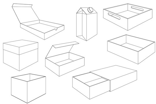 Boxes. Outline drawings. Collection of packages