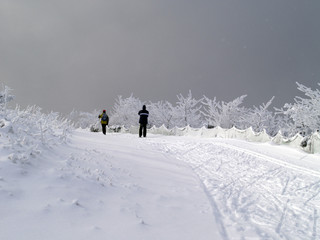Fototapeta na wymiar Beautiful winter landscape with people