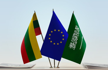 Flags of Lithuania European Union and Saudi Arabia