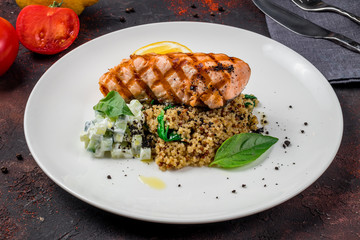 Salmon steak on the grill