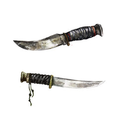 Vintage Knives. Watercolor Illustration. 