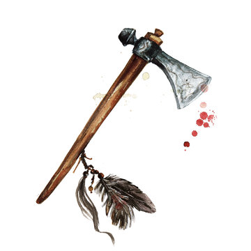 Indian War Hammer. Watercolor Illustration. 