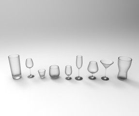 3d rendering of very different glasses for different occasions