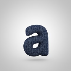 Jeans letter A lowercase with blue denim texture isolated on white background.