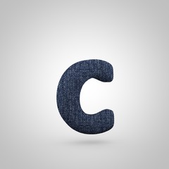 Jeans letter C lowercase with blue denim texture isolated on white background.