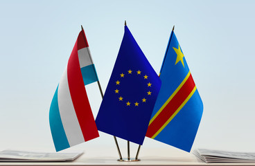 Flags of Luxembourg European Union and Democratic Republic of the Congo (DRC, DROC, Congo-Kinshasa)