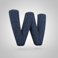 Jeans letter W uppercase with blue denim texture isolated on white background.
