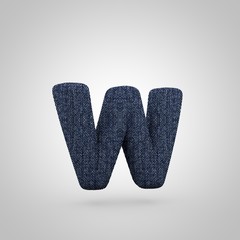 Jeans letter W lowercase with blue denim texture isolated on white background.