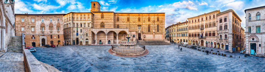 Panoramic view of Piazza IV Novembre, Perugia, Italy - obrazy, fototapety, plakaty