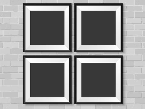 Frames photo gallery mock up brick wall vector black