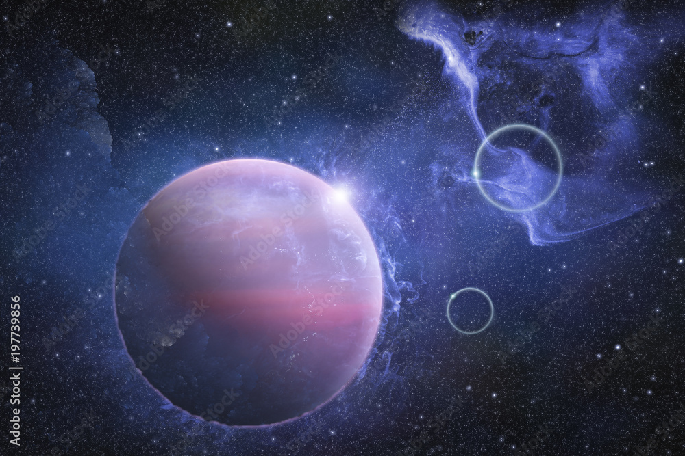 Wall mural deep outer space scene with nebula and beautiful planet