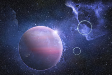 Obraz na płótnie Canvas Deep outer space scene with nebula and beautiful planet