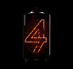 Nixie tube indicator. The number four of retro. 3d render.