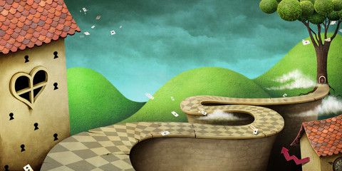 Conceptual fantasy background  for illustration or poster or photo wallpaper  with  story Wonderland 