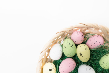 Colorful Easter Eggs in a Basket with Green Paper Grass - Easter Celebration Decoration 