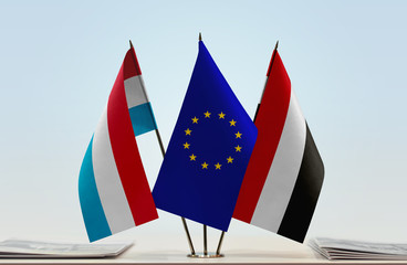 Flags of Luxembourg European Union and Yemen