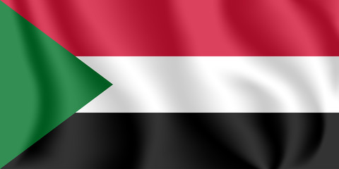 Flag of Sudan. Realistic waving flag of Republic of the Sudan. Fabric textured flowing flag of North Sudan.