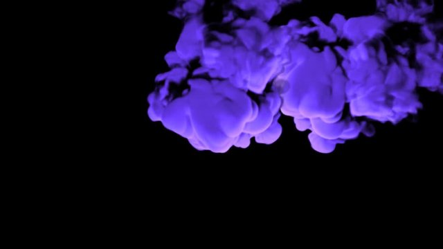 Abstract stylized Purple ink drop in water on a black background for effects with Alpha channel matte. 3d render. voxel graphics. computer simulation V13