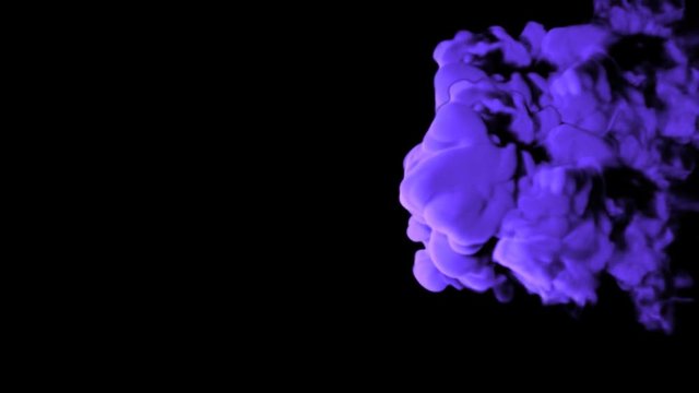 Abstract stylized Purple ink drop in water on a black background for effects with Alpha channel matte. 3d render. voxel graphics. computer simulation V14